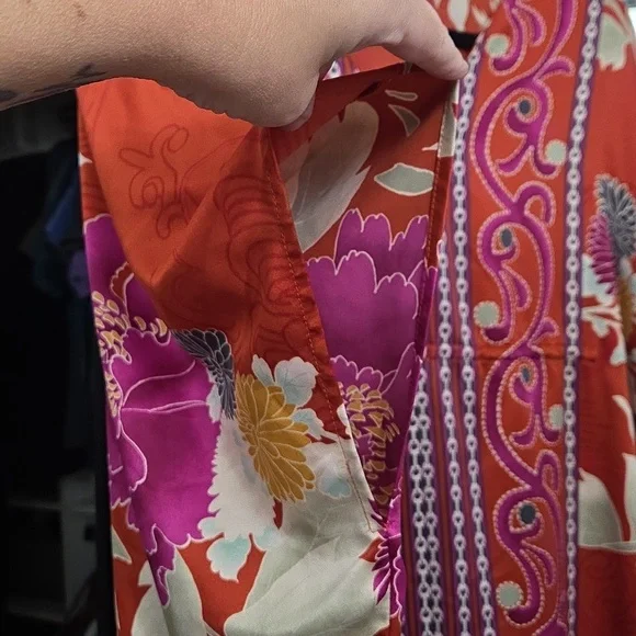 NATORI CAFTAN PINK ORANGE YELLOW ORIENTAL FLOWERS PAISLEY NIGHTGOWN LEISURE S - Picture 6 of 12